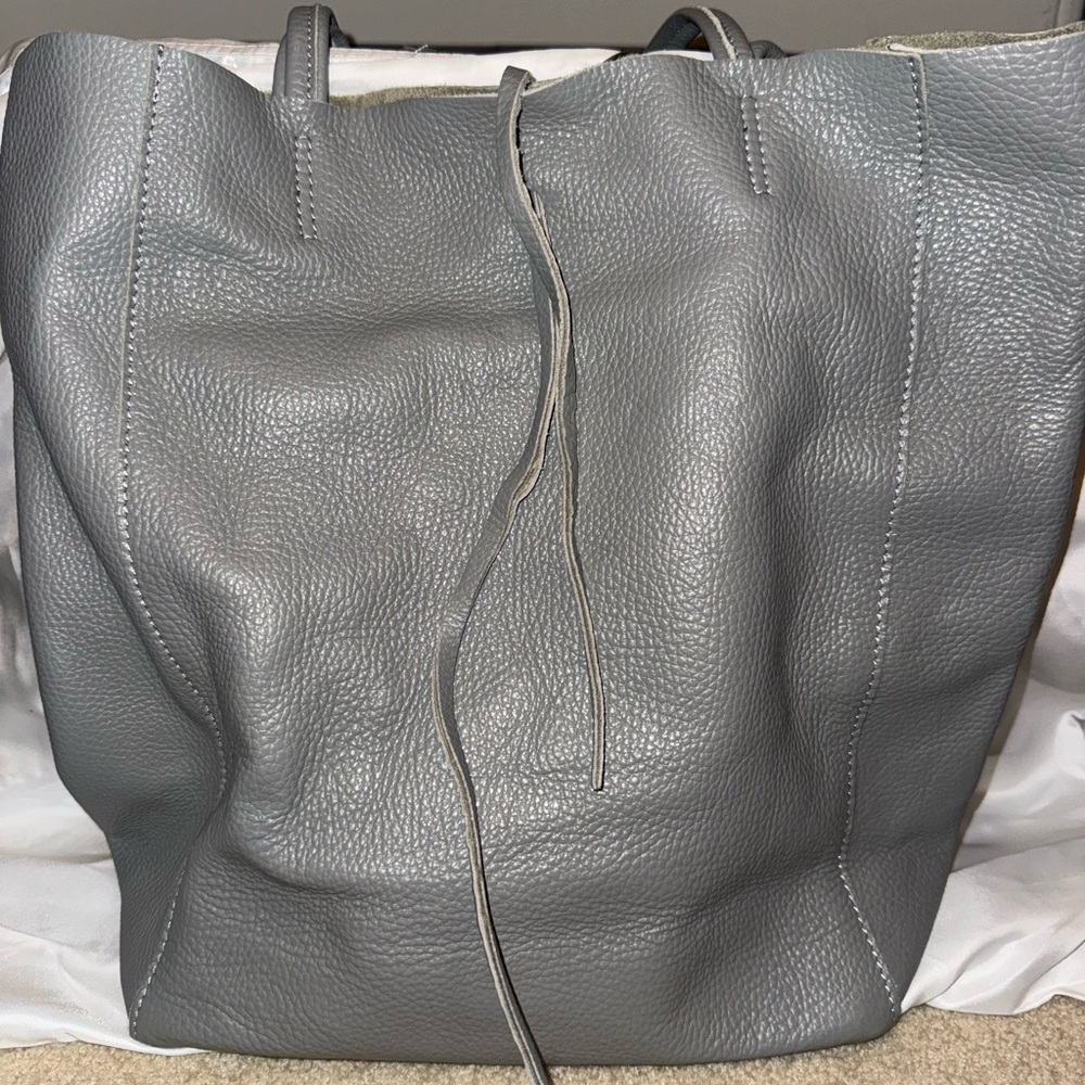 Gray Leather Tote Bag